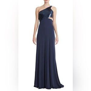 Halston Heritage Navy One-Shoulder Gown